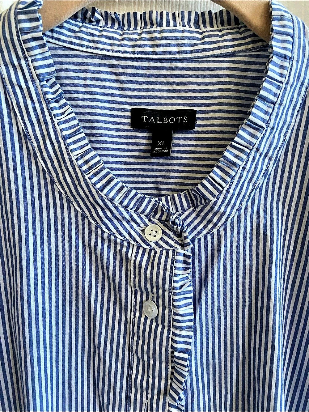 Talbots Striped Cotton Button Down Blue & White XL Like New